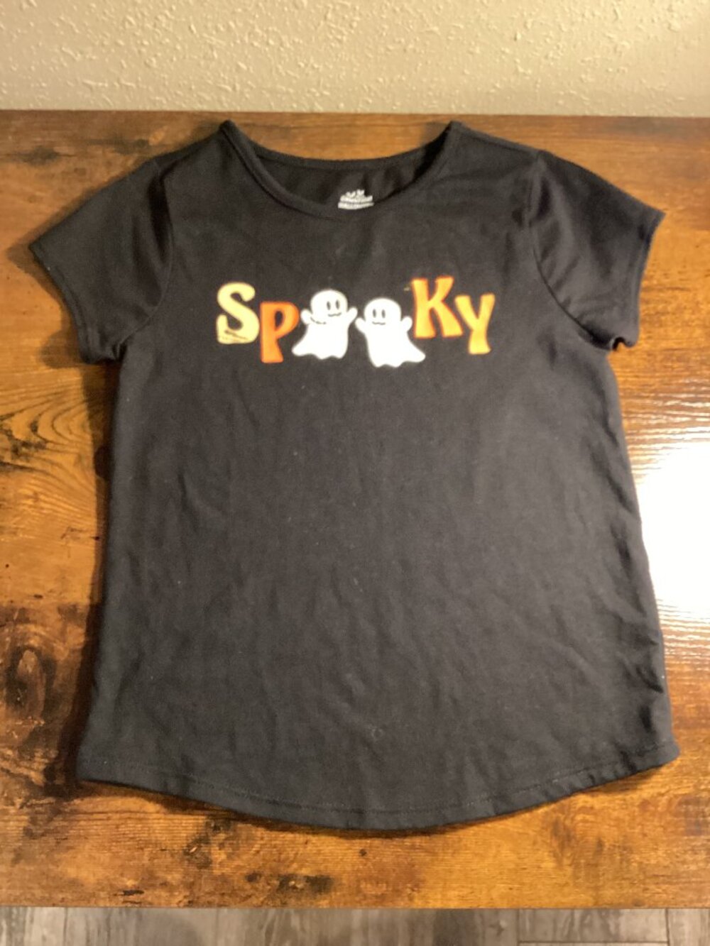 Girls Black “Spooky” Ghost Halloween Graphic T-Shirt